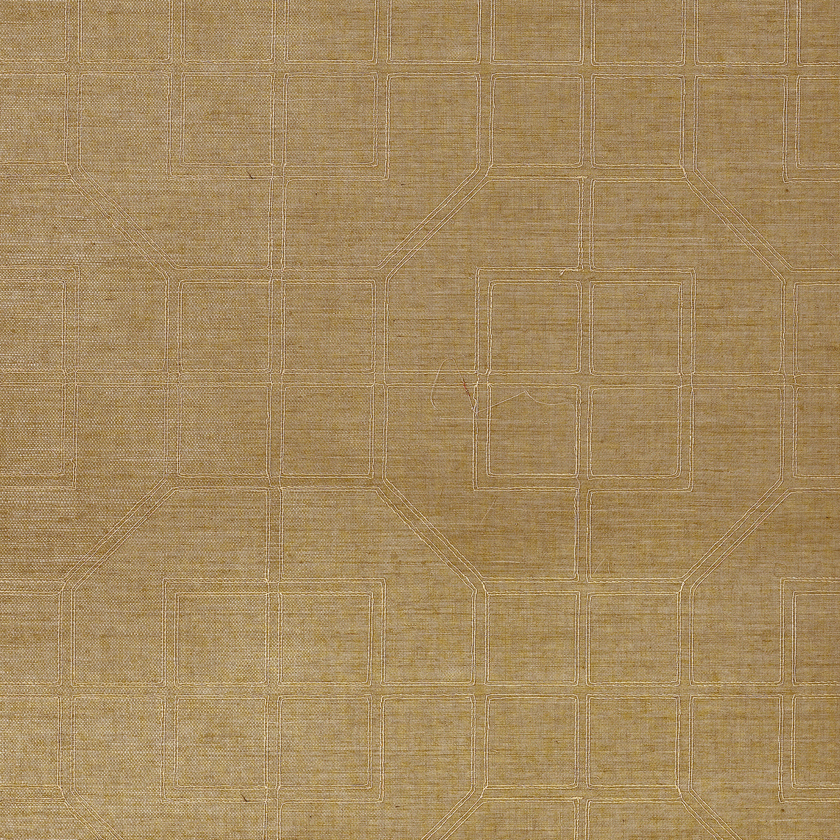 Linyi Embroidered Fret Sisal wallcovering in linen color with geometric embroidered pattern by Schumacher