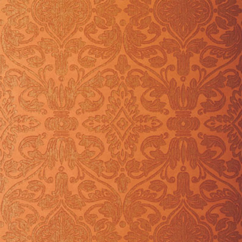 Varenna Damask terracotta damask patterned wallpaper by Schumacher
