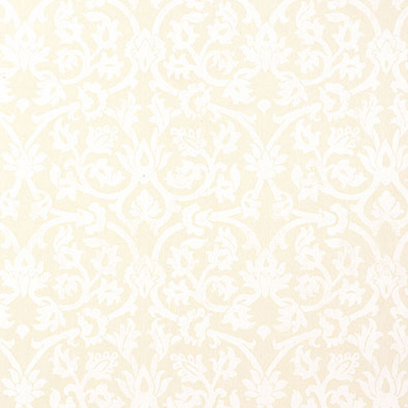 PELLARO Bone damask wallpaper from the PALAZZO collection by Schumacher, shown in a subtle cream and white pattern.