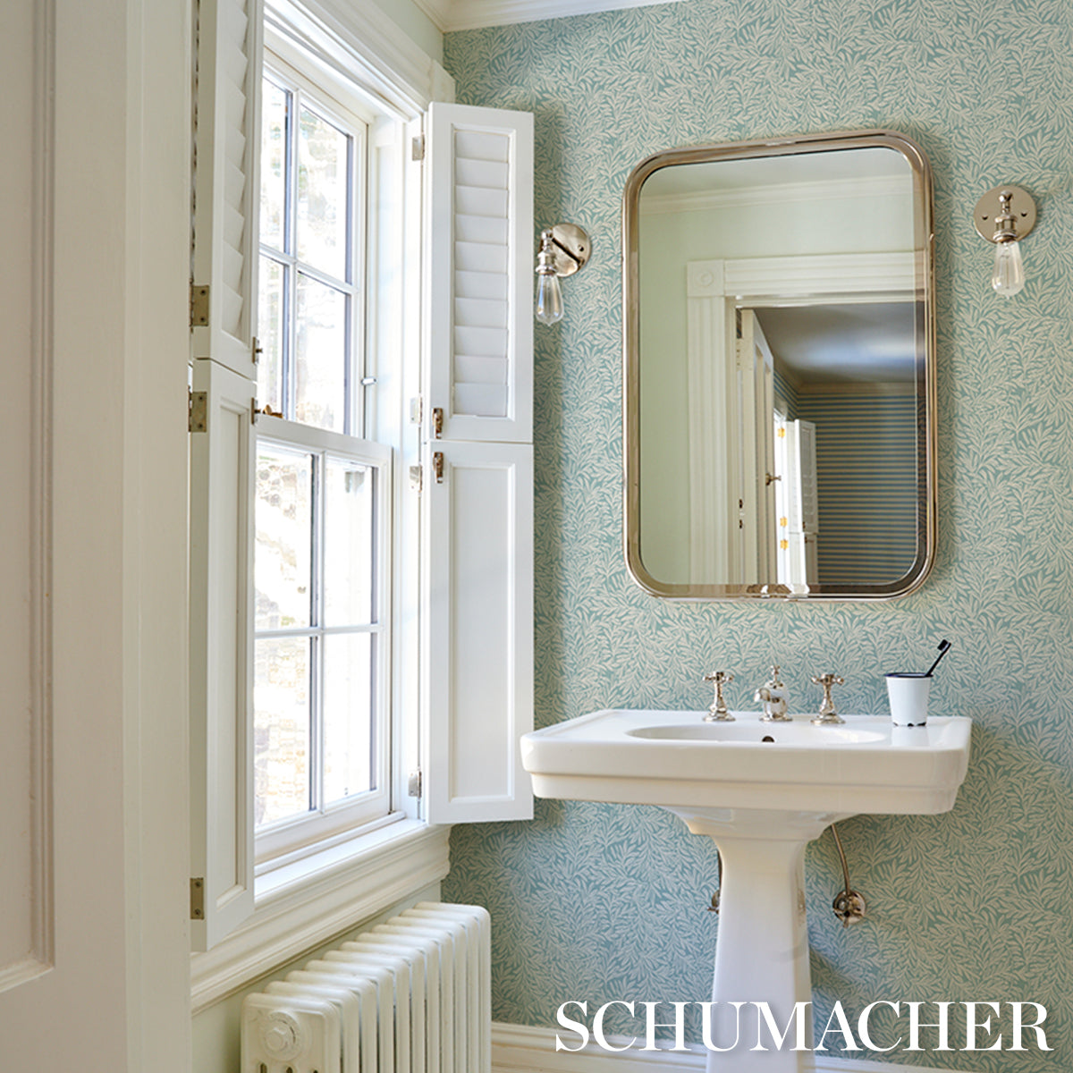 Willow Leaf Aqua by Schumacher Botanical Wallpaper – Schumacher 5004139