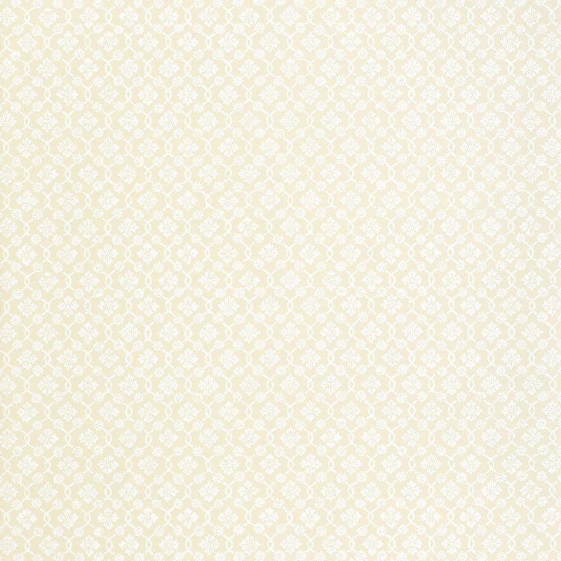 Harbury Trellis Almond wallpaper with delicate floral and lattice pattern by Schumacher