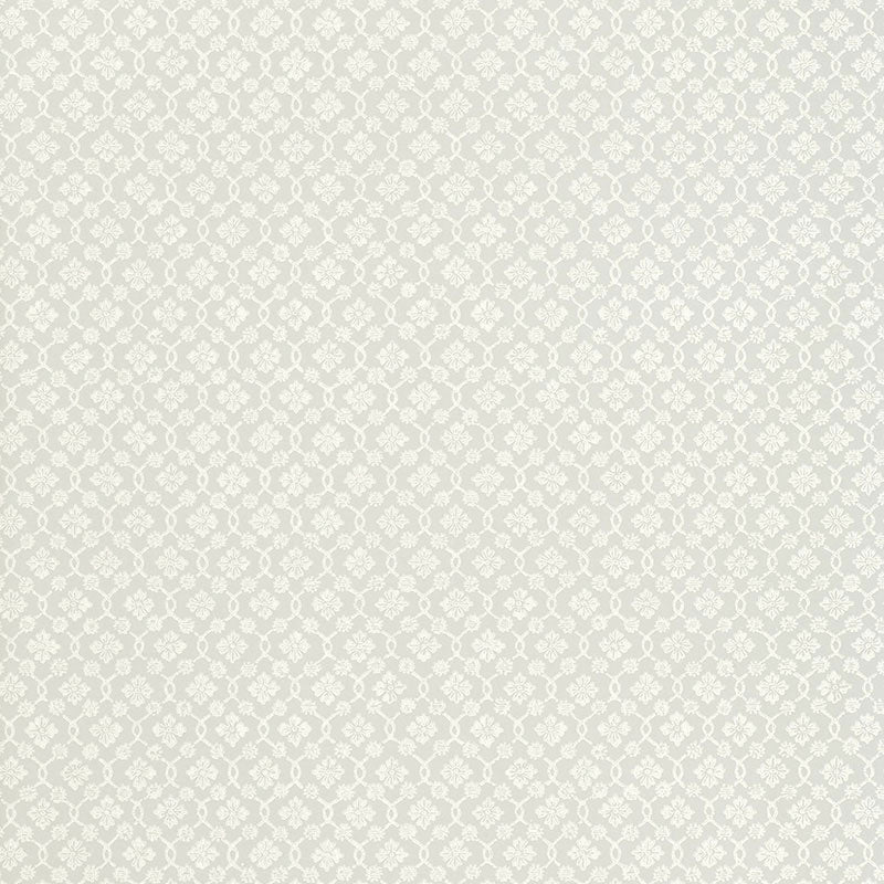 Harbury Trellis Dove wallpaper with delicate floral and lattice pattern by Schumacher