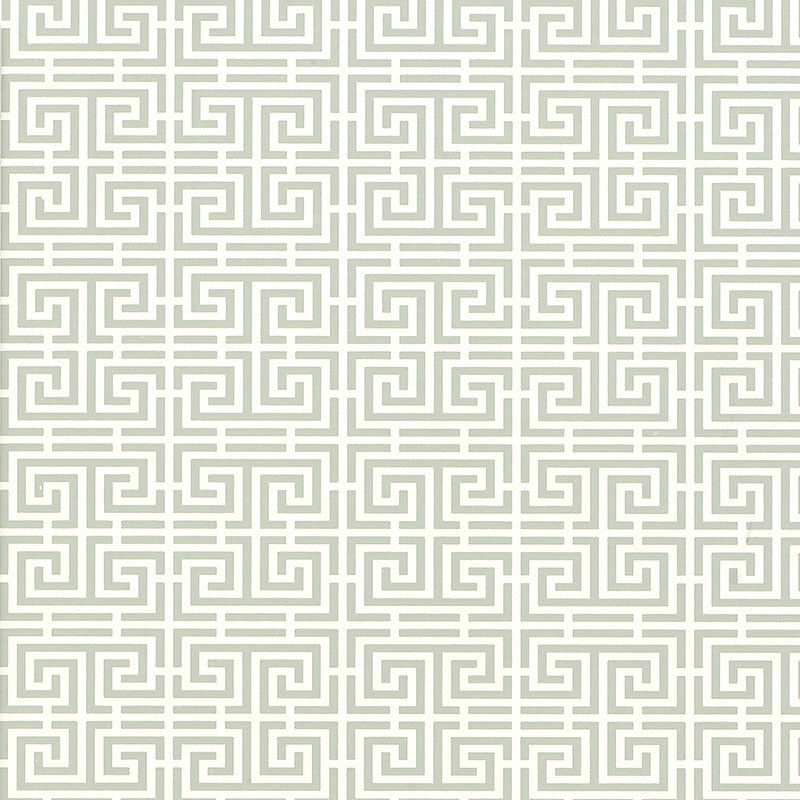 Chinois Fret Mineral by Schumacher, a classic Chinese fretwork geometric wallpaper in mineral colorway