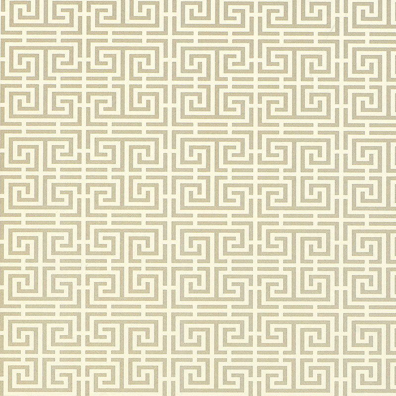 Chinois Fret Pewter geometric fretwork wallpaper by Schumacher