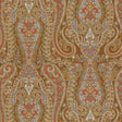 ISABELLA PAISLEY wallpaper in Mink by Schumacher. Ornate paisley pattern in brown, red, blue, and gold tones.