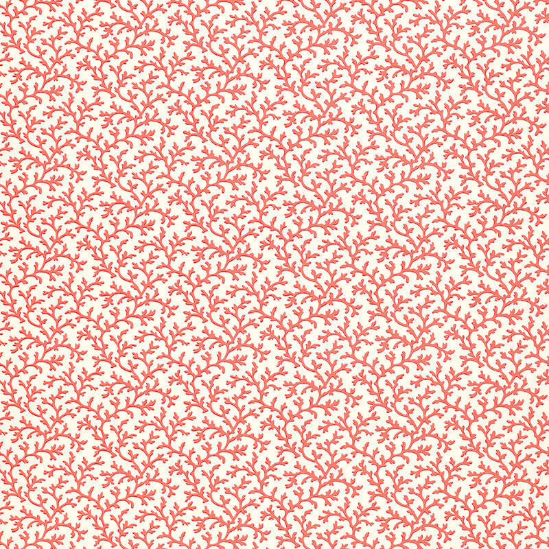 Coral Vine Garnet wallpaper with a red coral branch pattern on a light background by Schumacher