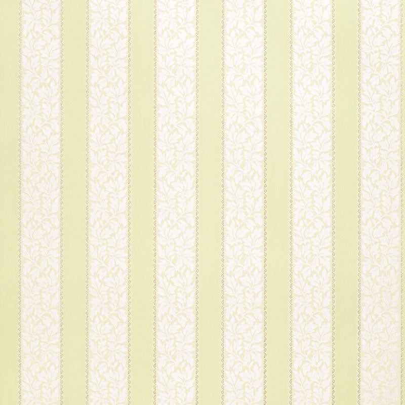 Wallis Stripe wallpaper in celery green and white with alternating solid and floral bands by Schumacher.