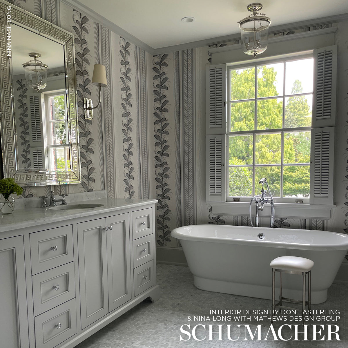 Hydrangea Drape Grisaille by Schumacher Large-Scale Floral Stripe Wallpaper – Schumacher 5004455