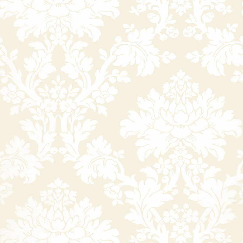 Tierni Damask Blush Wallcovering by Schumacher - Classic damask pattern in blush and white