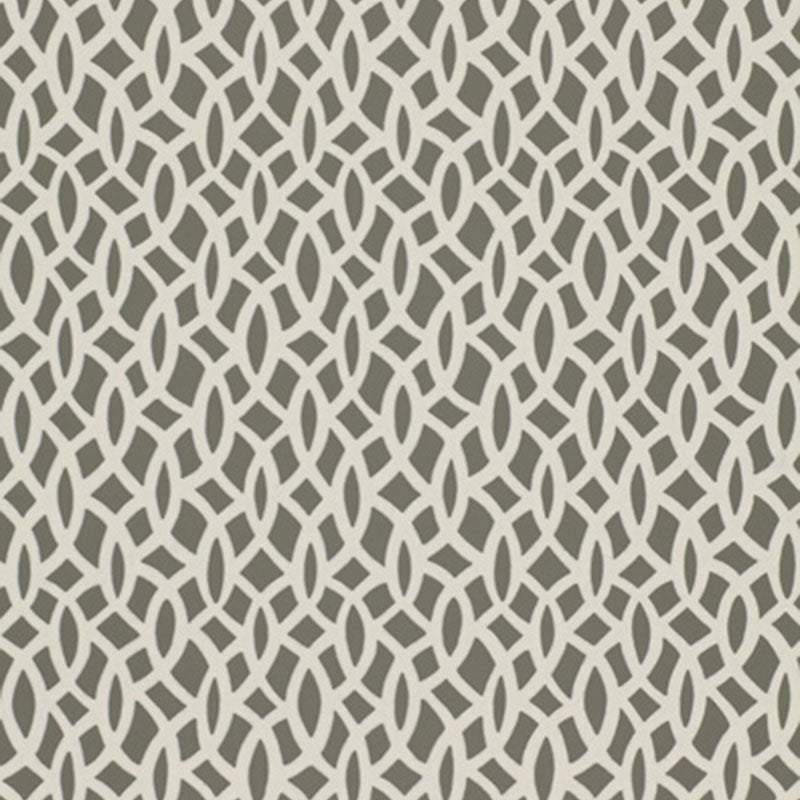 Chain Link Charcoal geometric wallpaper by Schumacher, interlocking white pattern on dark background