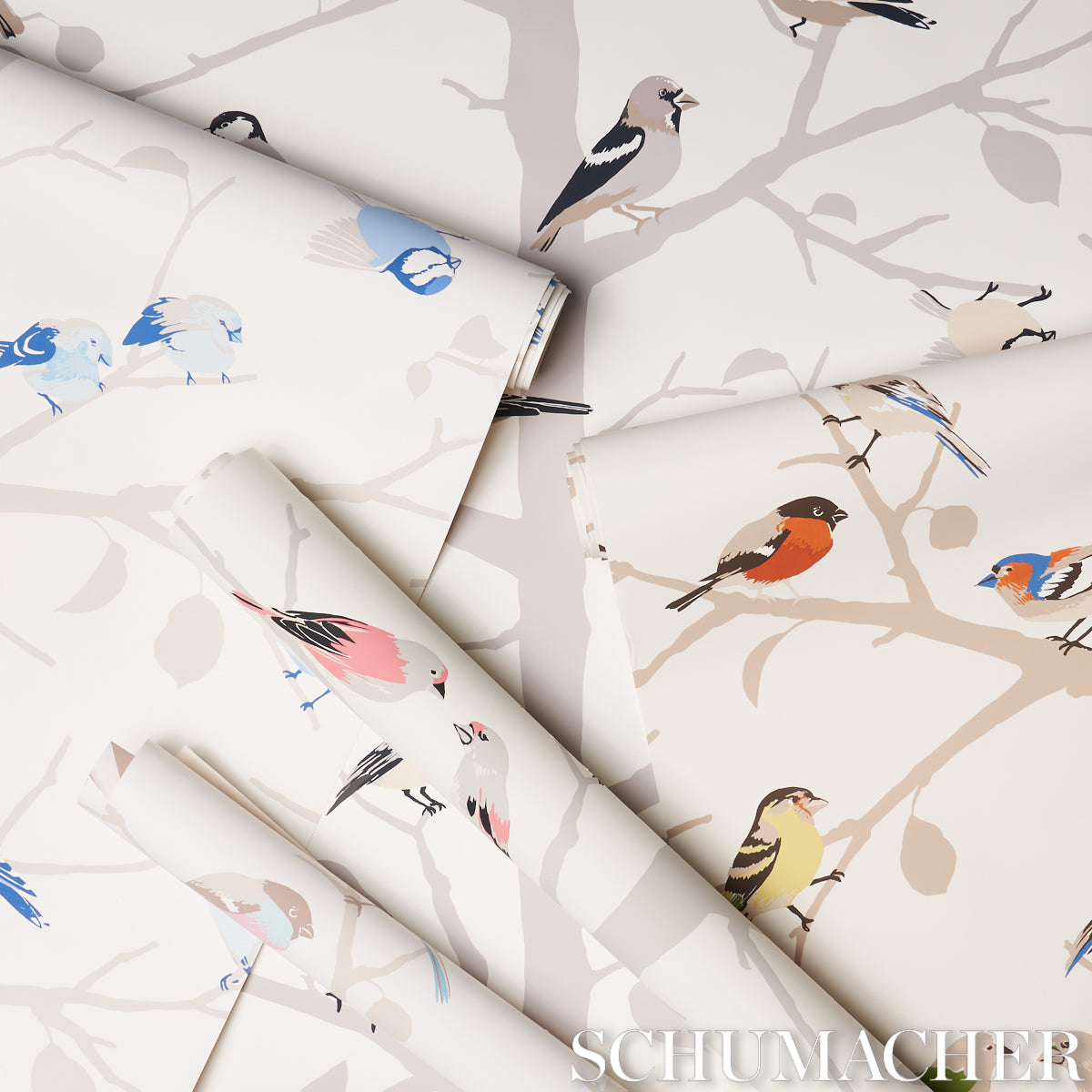 A-TWITTER Blues by Schumacher Whimsical Blue Bird Wallpaper – Schumacher 5005034