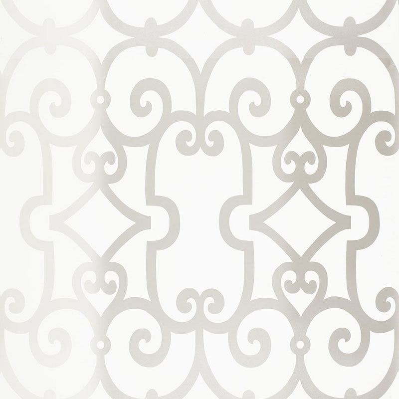Manor Gate silver geometric wallpaper by Schumacher from the Modern Nature collection