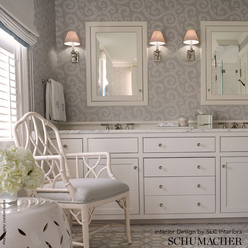 Leafy Scroll Bone by Schumacher Surface Printed Wallpaper – Schumacher 5005091