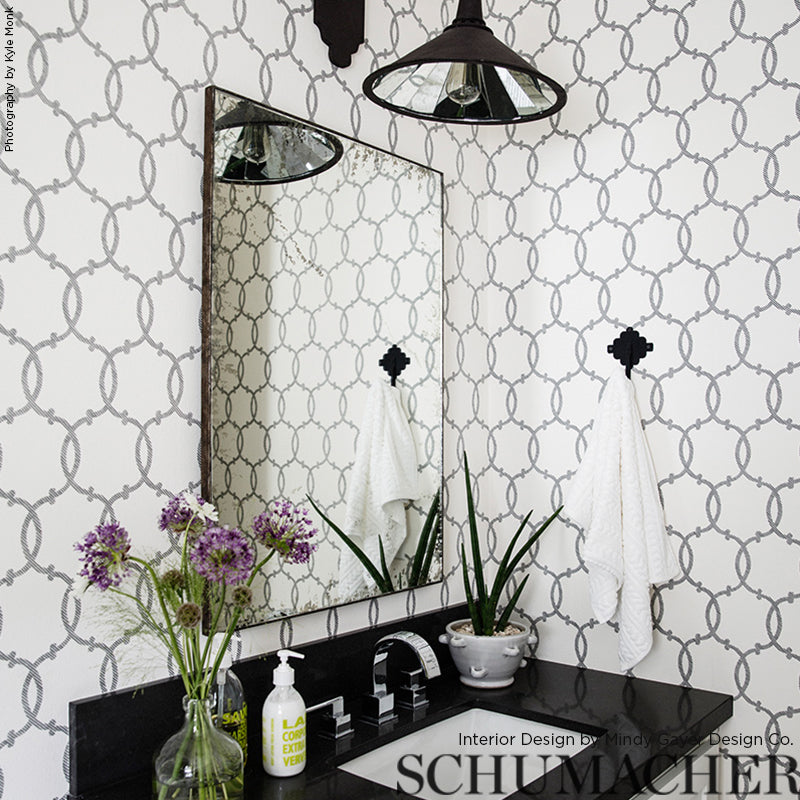 Tracery Charcoal by Schumacher Modern Geometric Trellis Wallpaper – Schumacher 5005121