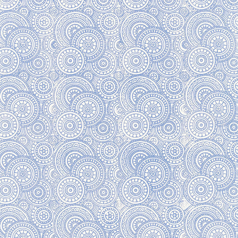 SADARI Delft by Schumacher - Hand Screen Block-Printed Circles Blue Wallpaper