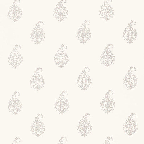 Kerala Paisley wallpaper in Oyster by Schumacher, a hand screen printed classic paisley wallcovering with floral and lace-like details.