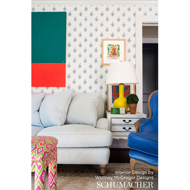 Kerala Paisley Delft by Schumacher Jaipur Collection Hand Screen Printed Wallpaper – Schumacher 5005281