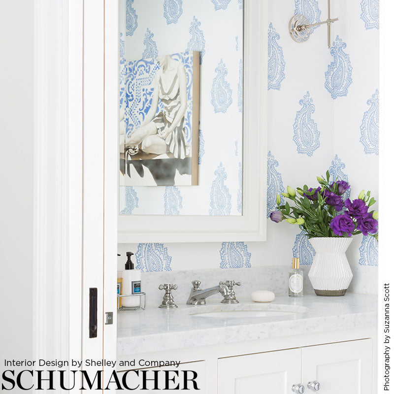 Madras Paisley Delft Blue by Schumacher Jaipur Collection Hand Screen Printed Wallpaper – Schumacher 5005301