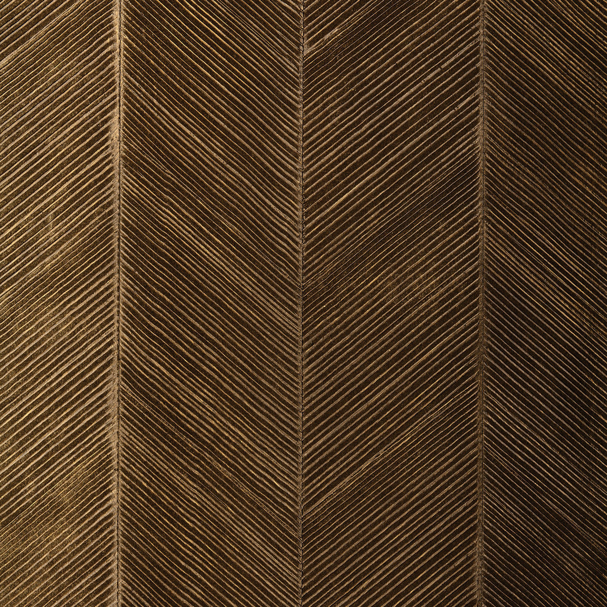 Chevron Texture wallcovering in Burnished Bronze with raised diagonal stripes and metallic luster.