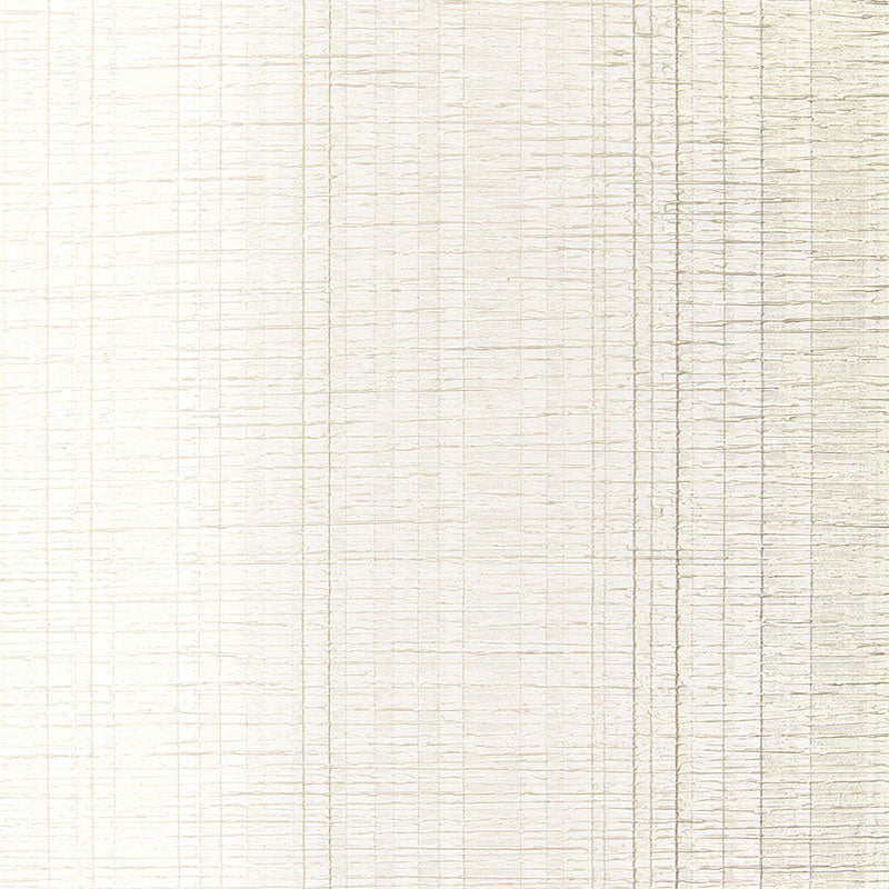 Origami Stripe handcrafted wallcovering in Pearl by Schumacher, featuring random vertical stripes and soft horizontal ribs with a subtle metallic sheen.
