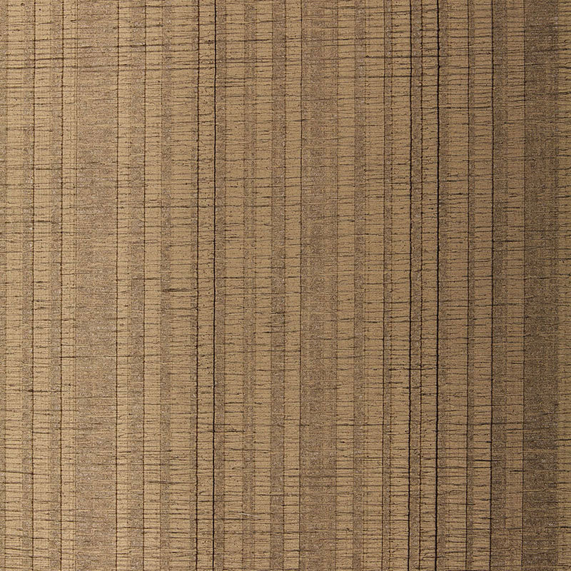Origami Stripe handcrafted wallcovering in Sable by Schumacher, featuring random vertical stripes and soft horizontal ribs with a subtle metallic sheen.