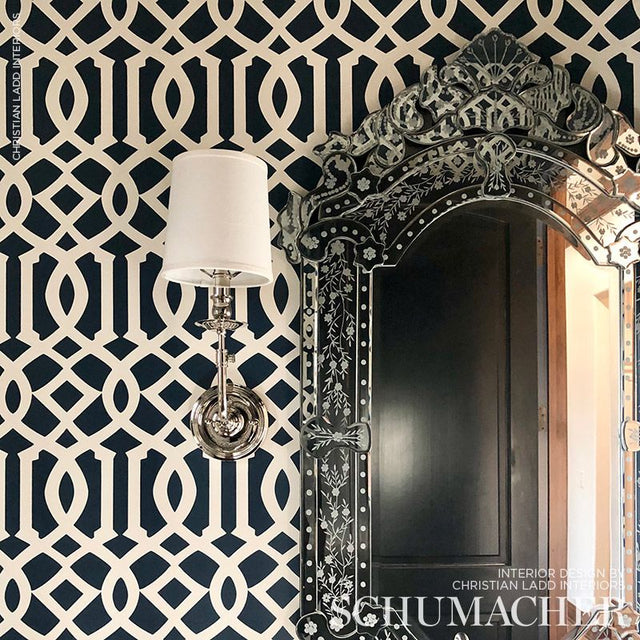 Imperial Trellis II Ivory/Navy by Schumacher – Kelly Wearstler Geometric Trellis Wallpaper 5005801