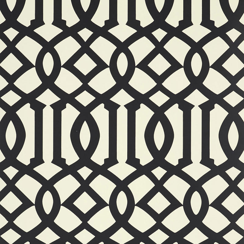 Imperial Trellis II Jet by Kelly Wearstler for Schumacher - bold black and white geometric trellis wallpaper pattern