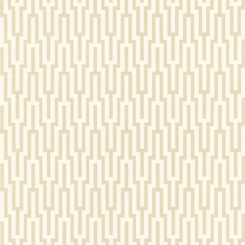 Metropolitan Fret Crystal geometric glass bead wallpaper by Schumacher, featuring a striking urbane pattern in neutral tones.