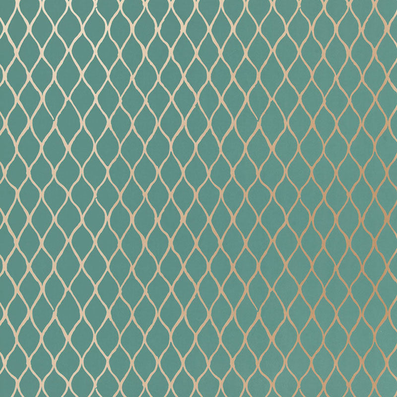 Valencia Turquoise geometric lattice wallpaper by Schumacher