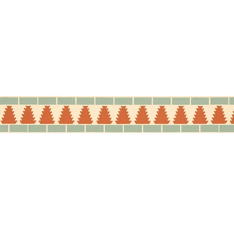 Cadiz Mosaic Border in Persimmon by Schumacher - geometric wallcovering border with stylized tree motif and mosaic pattern