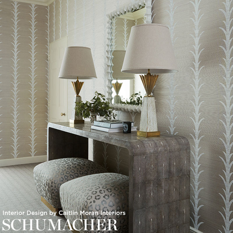 Acanthus Stripe Sisal Fog & Chalk by Schumacher – Celerie Kemble Designer Wallpaper 5006052