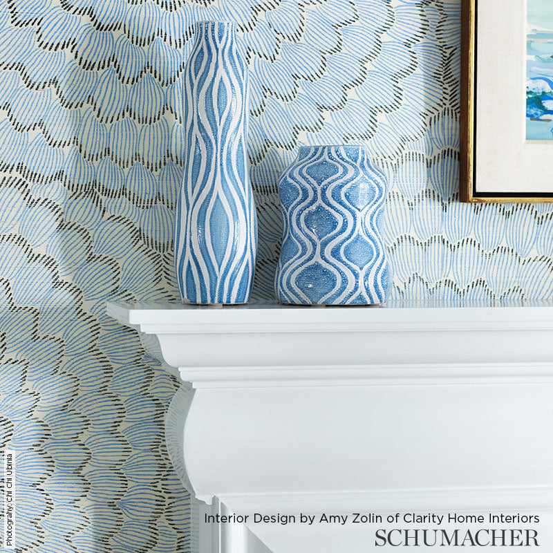 Feather Bloom Sisal Two Blues by Celerie Kemble Schumacher Wallpaper – 5006071