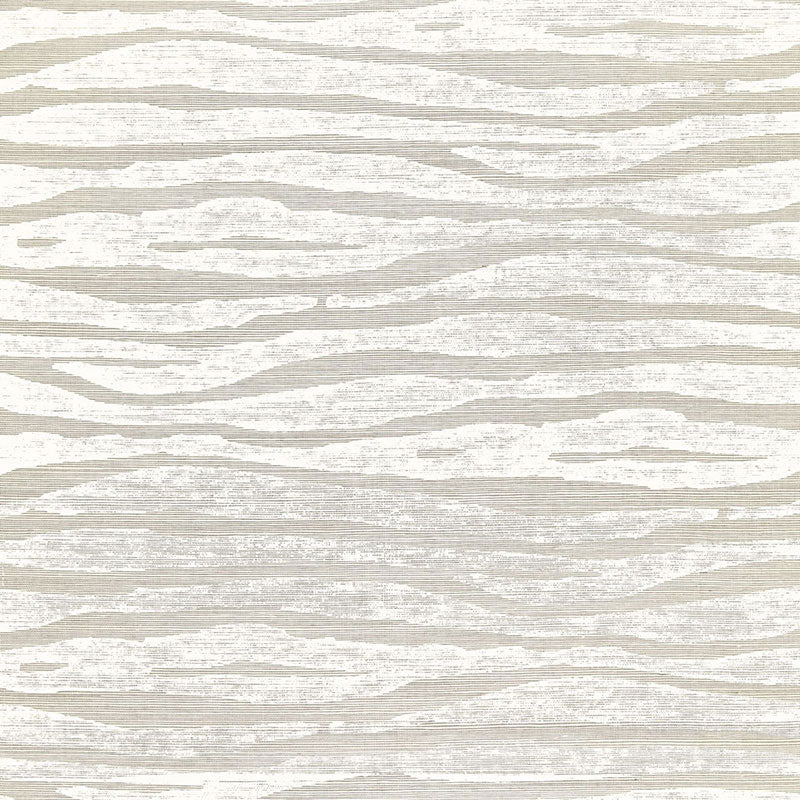 Ripple Sisal wallpaper in Fog & Chalk by Celerie Kemble for Schumacher, hand-printed on textured sisal with an exotic zebra stripe pattern.
