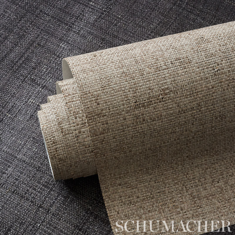 Weston Raffia Weave Grey by Schumacher Textured Wallpaper – Schumacher 5006201