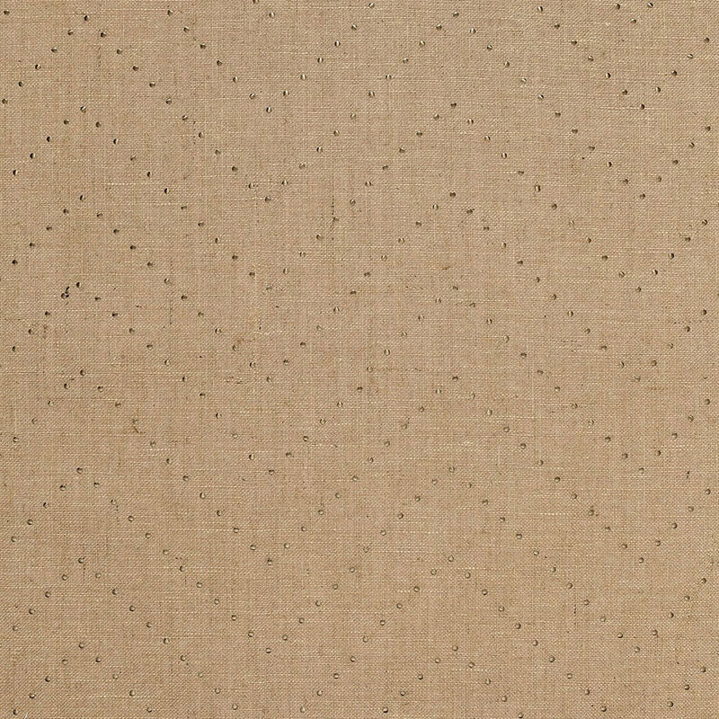 Colton Chevron wallcovering in Natural / Bronze by Schumacher, featuring a chevron motif with metallic nailheads on a jute burlap ground.