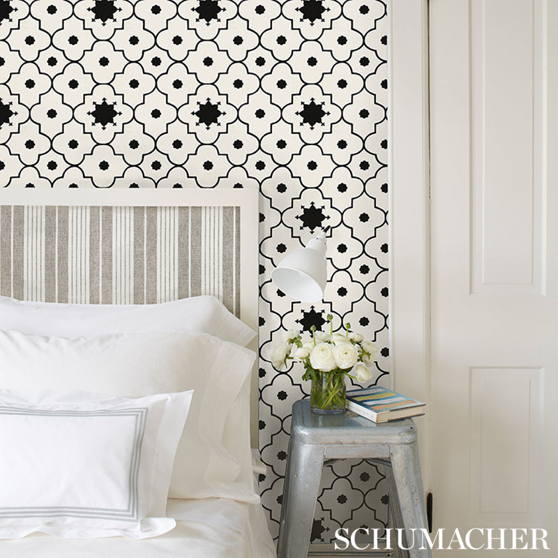 Taj Trellis Noir by Schumacher Martyn Lawrence Bullard Collection Wallpaper – Schumacher 5006623