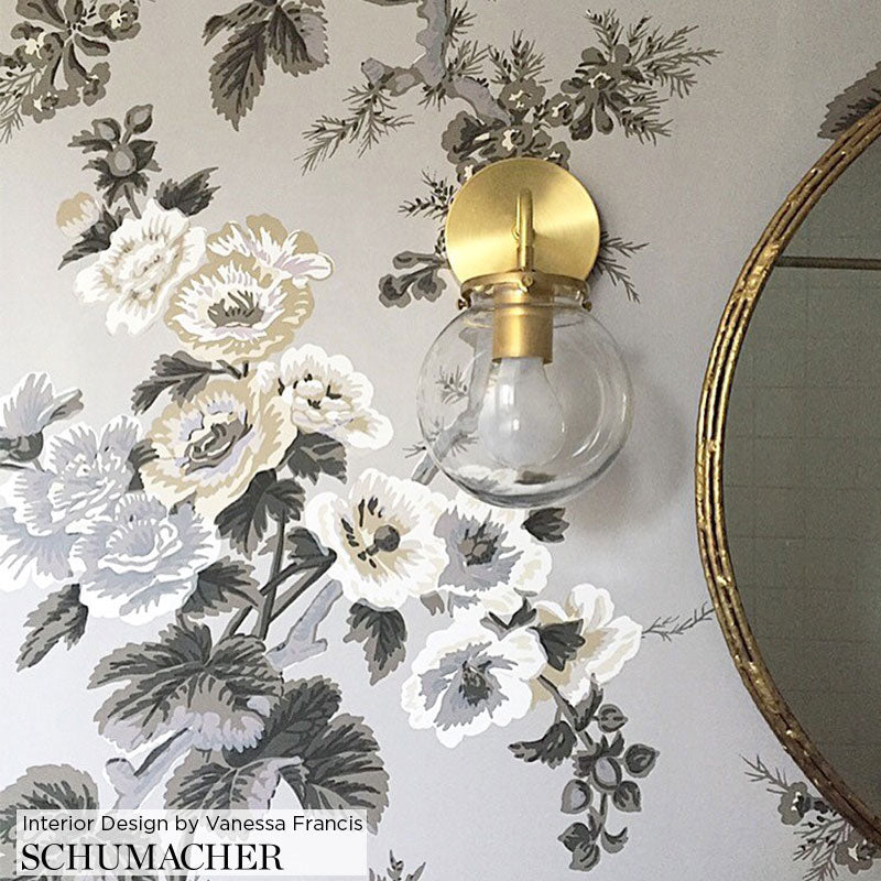 Pyne Hollyhock Tobacco by Schumacher Classic Floral Chintz Wallpaper – Schumacher 5006921