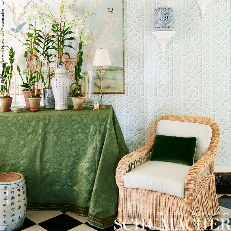 Zanzibar Trellis Winter Mint by Schumacher Geometric Trellis Wallpaper – Schumacher 5006942