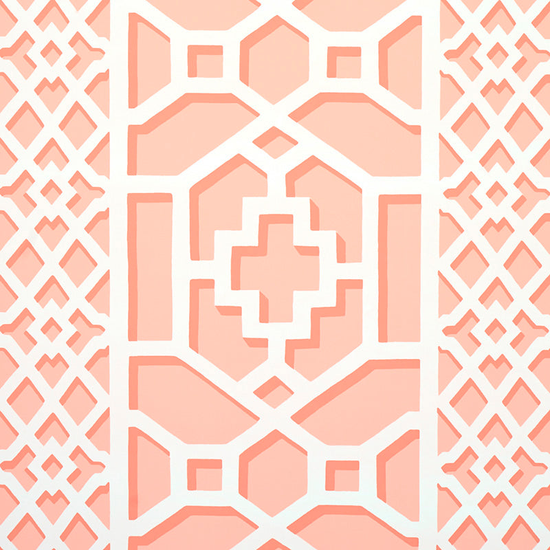 Zanzibar Trellis Coral by Schumacher Bold Geometric Wallpaper – Schumacher 5006946