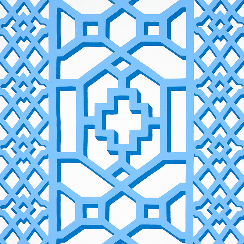 Zanzibar Trellis Blue by Schumacher Geometric Trellis Wallpaper – Schumacher 5006947