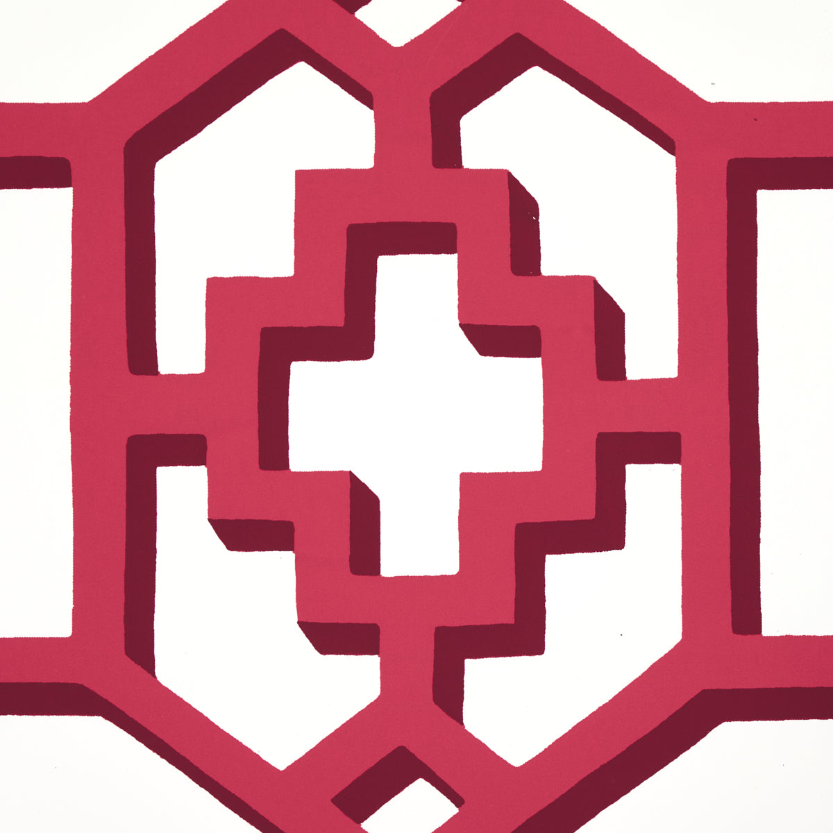 Zanzibar Trellis Lacquer Red by Schumacher Geometric Fretwork Wallpaper – Schumacher 5006948