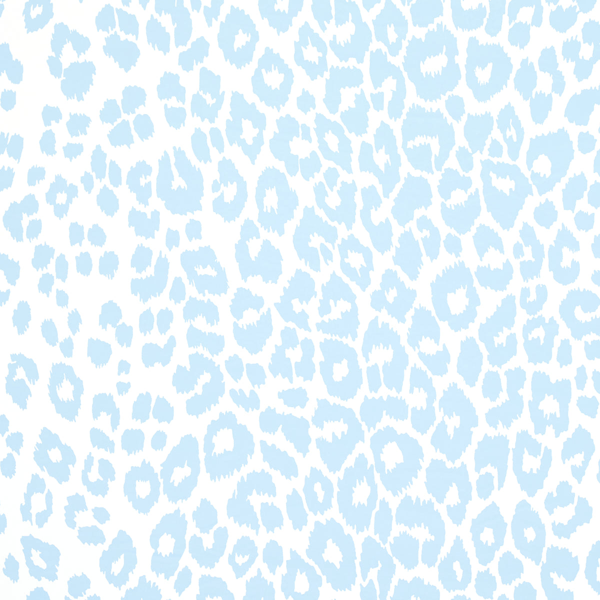 Iconic Leopard wallpaper in Sky blue by Schumacher, featuring a playful animal print pattern in a soft blue and white colorway.