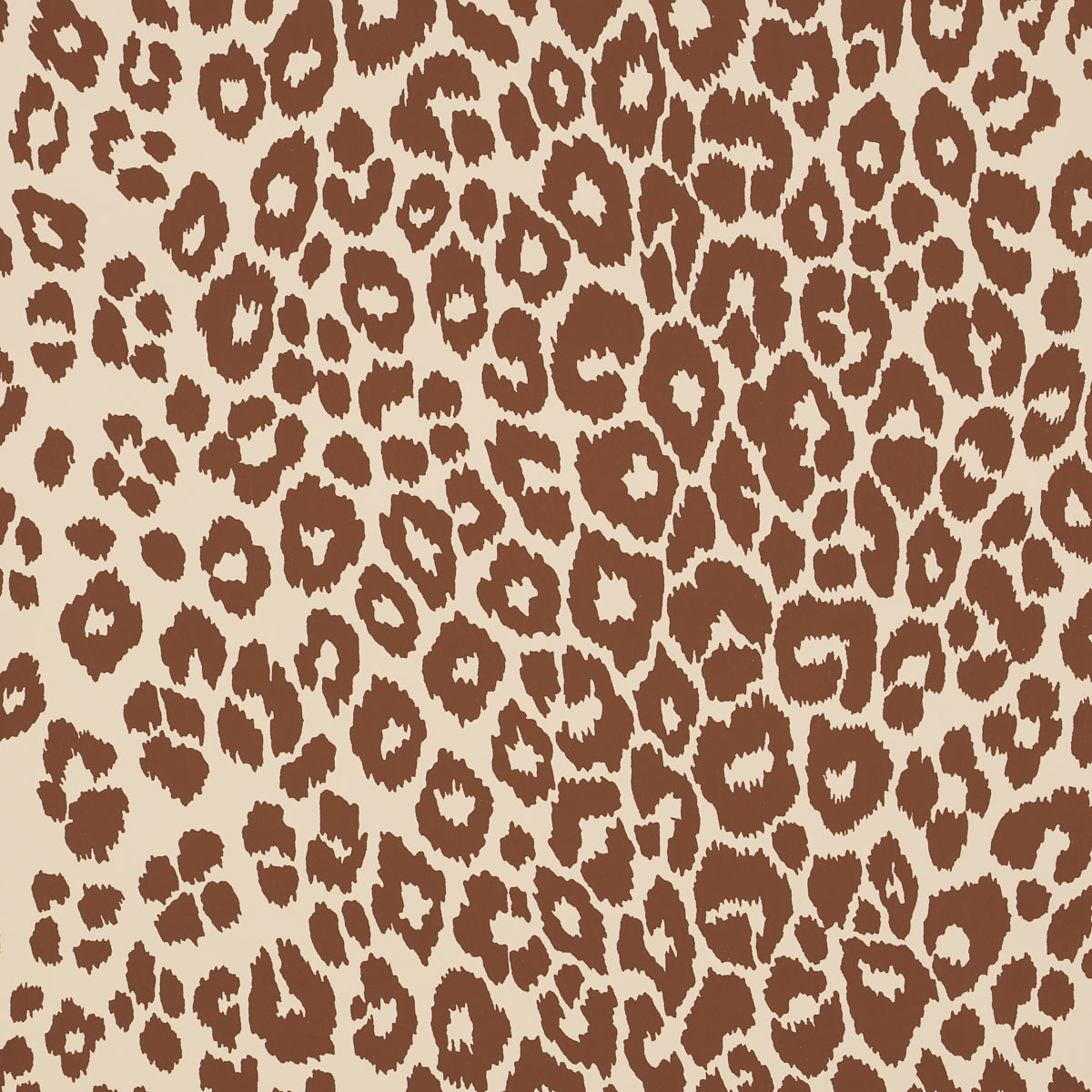 Iconic Leopard wallpaper in brown on neutral by Schumacher, featuring a bold animal print pattern.