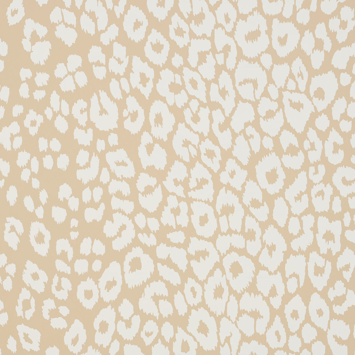 Iconic Leopard wallpaper in Ivory on Neutral by Schumacher, featuring a bold animal print pattern in beige and white tones.