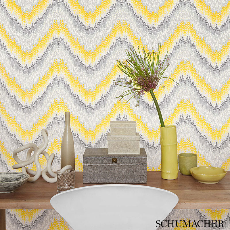 PETIT FEU Greige Chevron Wallpaper – Schumacher THE SMART SET 5007082