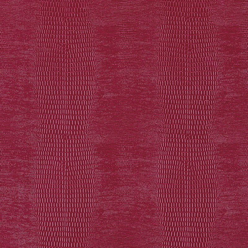 Komodo Lacquer Embossed Faux Lizard Wallpaper by Schumacher in a rich, luminous finish, shown in a styled interior and close-up detail.