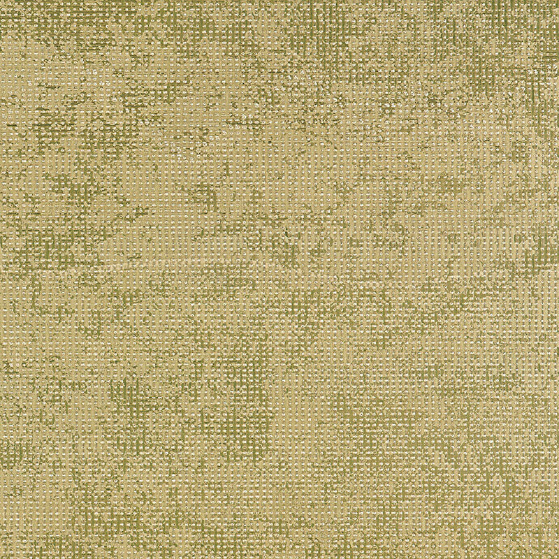 Gold metallic polka dot inspired wallpaper with perforated and riveted motifs, Metalliferous by Schumacher.