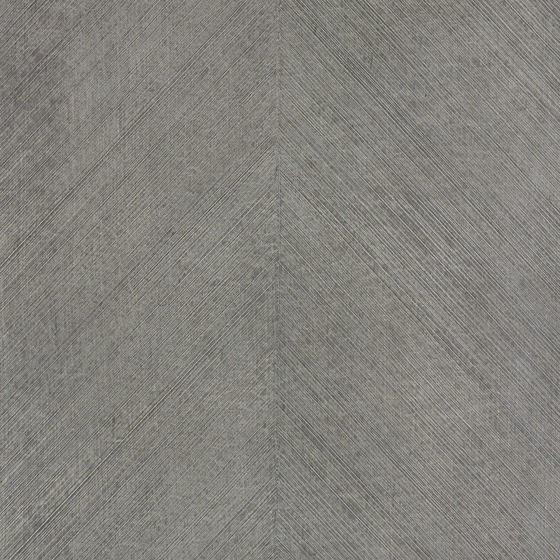 Combed Chevron Driftwood wallpaper by Schumacher in a chevron stripe pattern with a natural, organic wood-inspired texture.