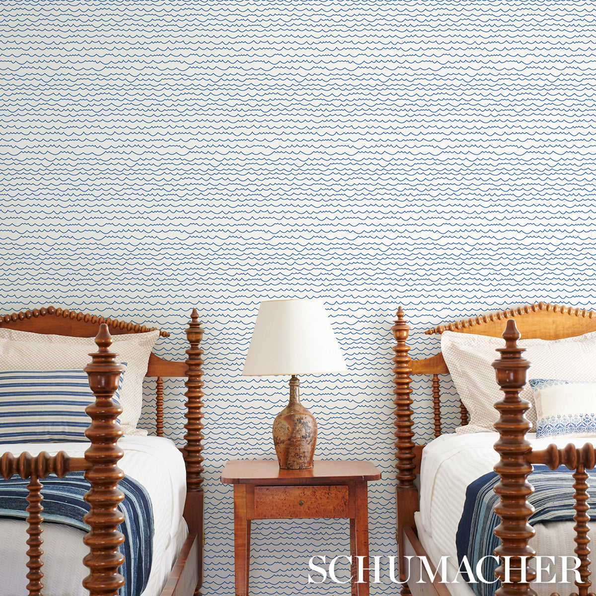 Waves Blue by Schumacher Modern Graphic Stripe Wallpaper – Schumacher 5007462