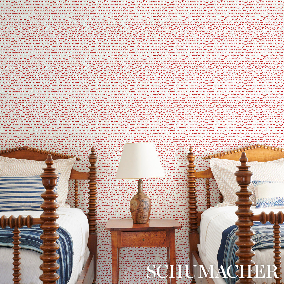 Waves Red by Schumacher Modern Graphic Stripe Wallpaper – Schumacher 5007463